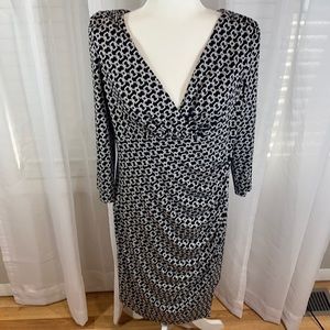 Lauren Ralph Lauren V Black White Print Dress 14